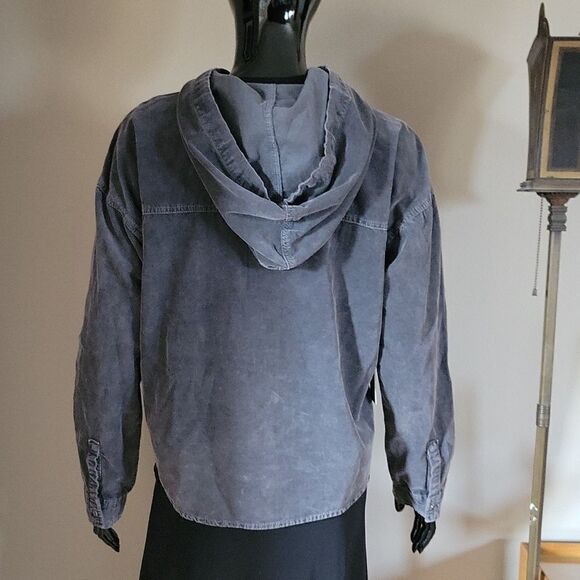 Blue Indigo Cropped High-Low Hooded Jacket - Picture 3 of 9